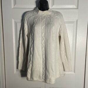 Soft Surroundings Cable Knit Sweater Petite L Beige Cotton Blend Fisherman Cozy